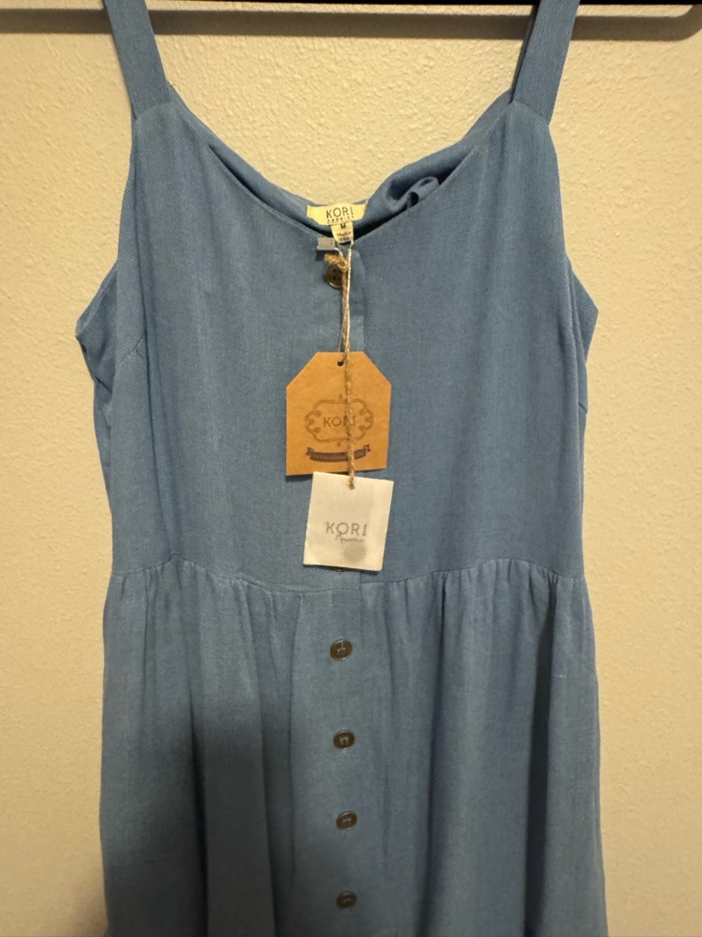 Kori America Blue Textured Button Down Tie Back Dress NWT Size Medium - Picture 5 of 7